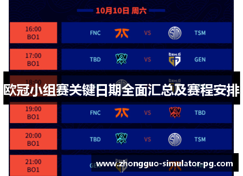 欧冠小组赛关键日期全面汇总及赛程安排